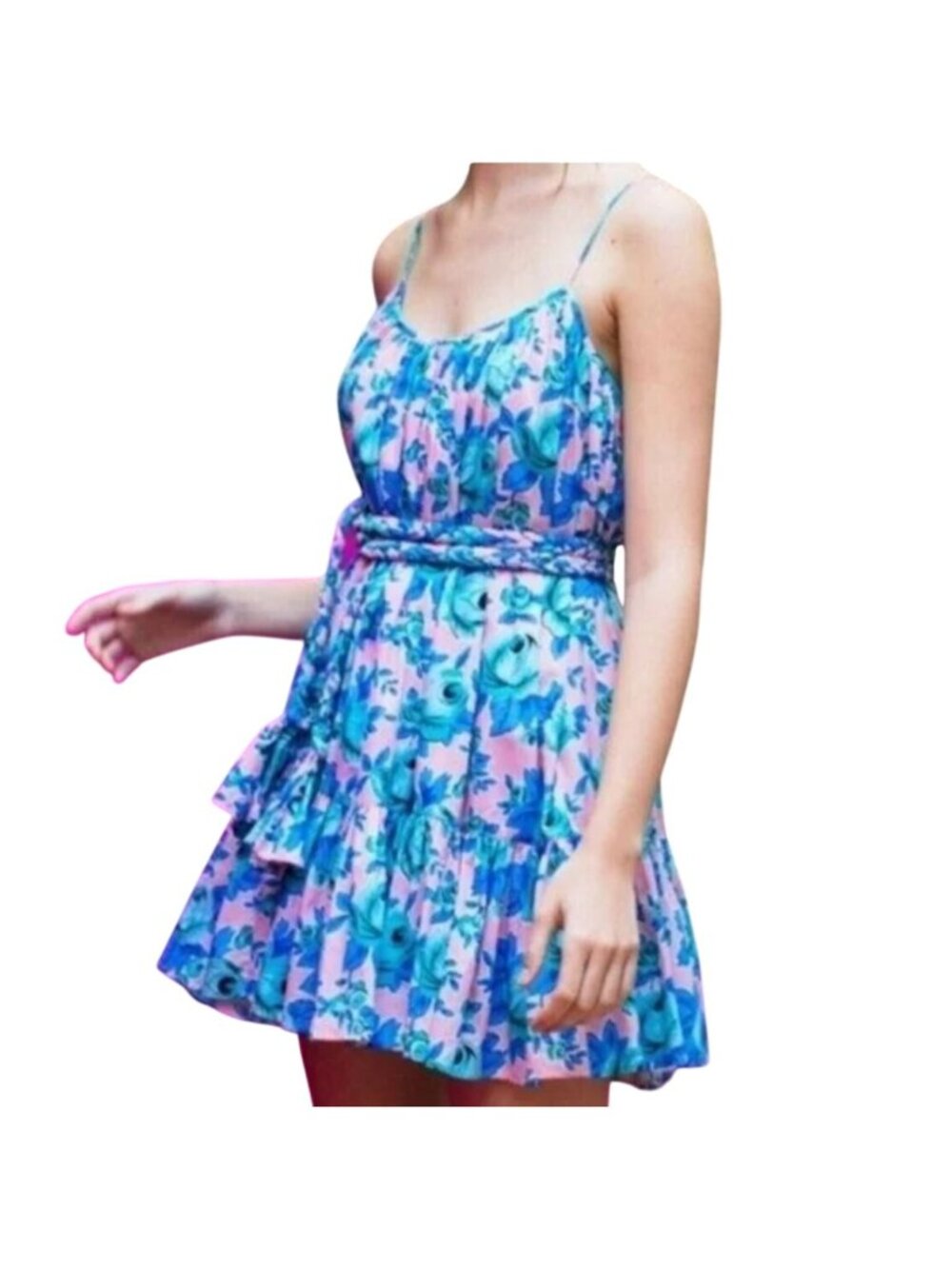 RHODE Nala Pop Floral Pink & Blue Mini Dress - Size S